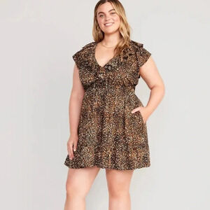 Old navy leopard print plus size waist-Defined Ruffle-Trim Mini Dress size 2X